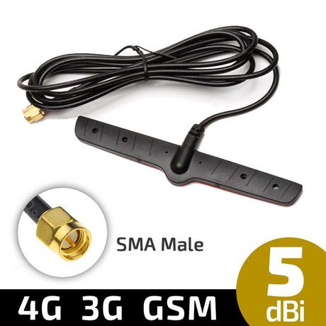 Антенна автомобильная GSM 3G/4G/LTE 5dBi SMA Male 1.5 метра под стекло