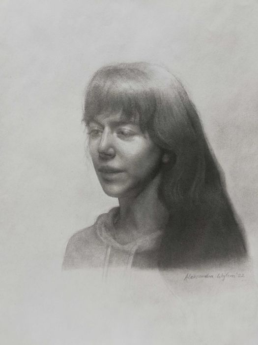 Liv, portret kobiety w bluzie 3/4 ołówek na barwionym papierze