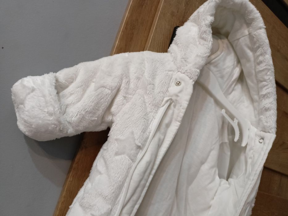 Kombinezon 50 56 dla noworodka 62 biały miś zimowy z uszami chrzest