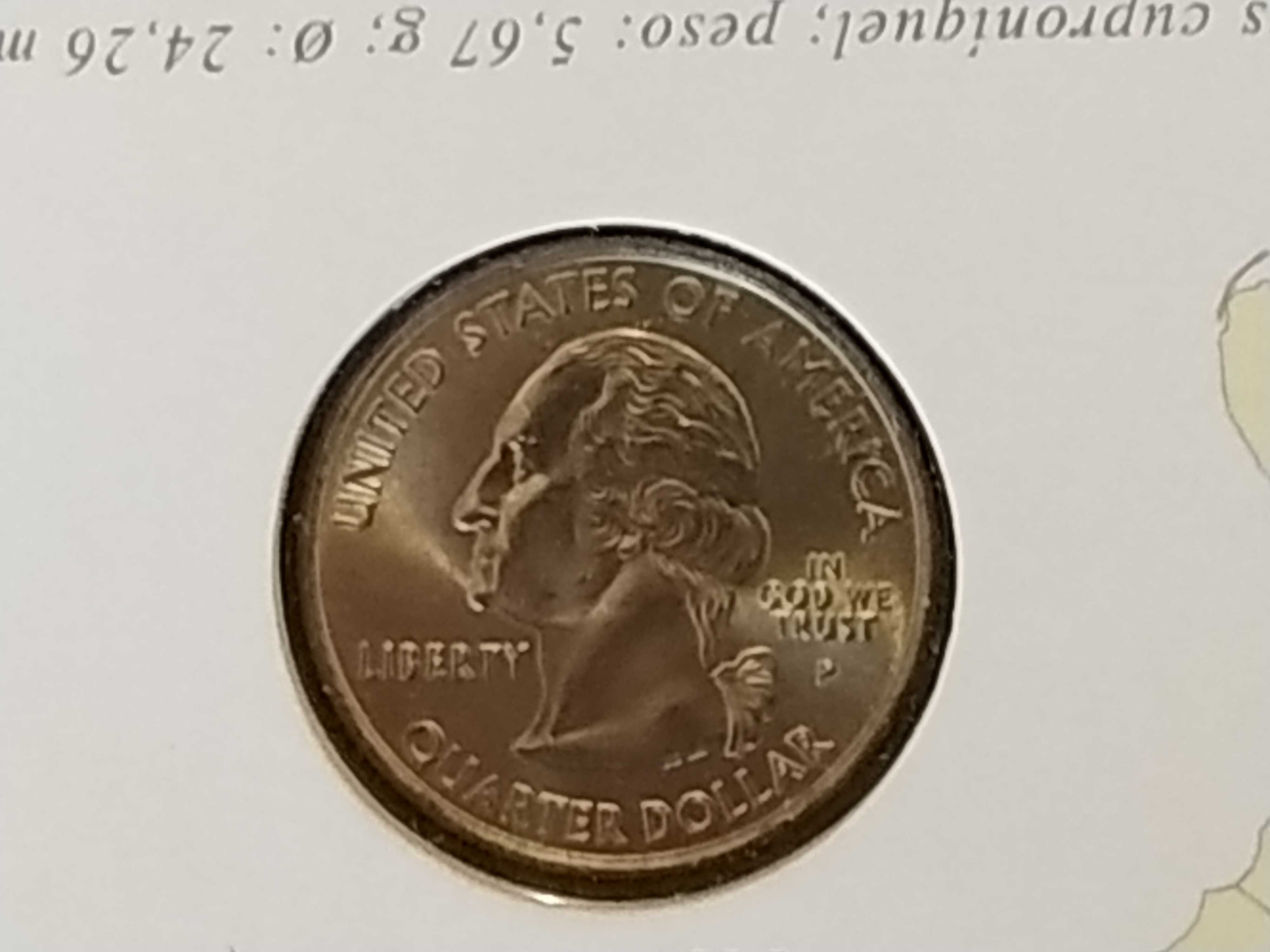 EUA - moeda de 1/4 de dólar de 2001 Rhode Island - coincard