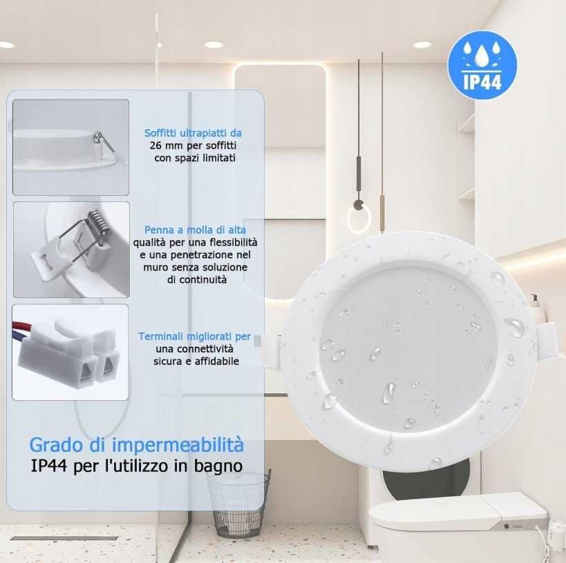 Oczko sufitowe LED podtynkowe 3000K ciepła biel 6W IP44 25,5mm 10szt