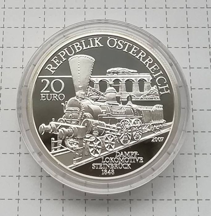 Австрія 20 євро 2007р. СРІБЛО. ПРУФ. Австрійська - Південна залізниця