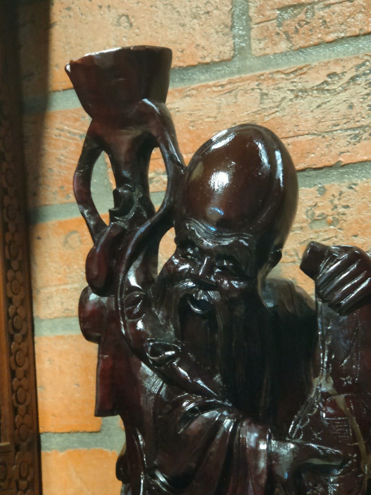 Shouxing Shou Xing Deus Chinês da Longevidade Estátua Esculpida à Mão