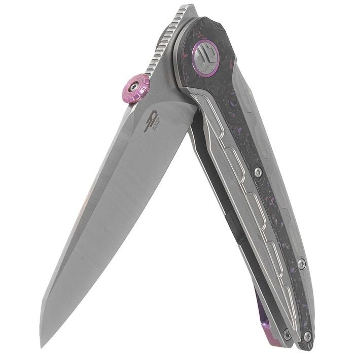 Nóż składany Bestech Prydwen Grey Titanium/Purple Haze Fat Carbon, Sto