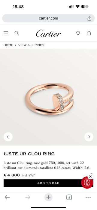 Золотое Кольцо Cartier Juste un Clou Оригинал с бриллиантами