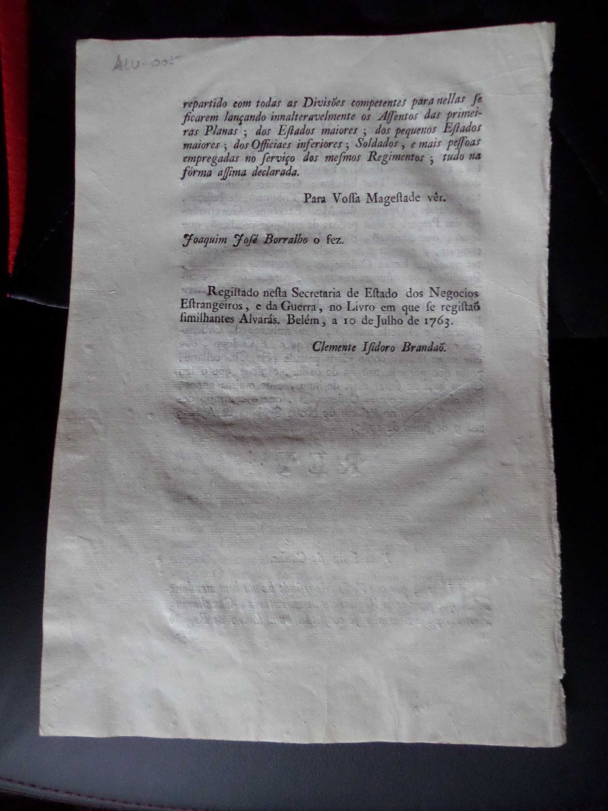 Documento :  Alvará Rei  D. José  1763