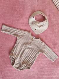 Body bawełniane niemowlęce Zara 1-3m(62 cm) + śliniaczek z lnu H&M