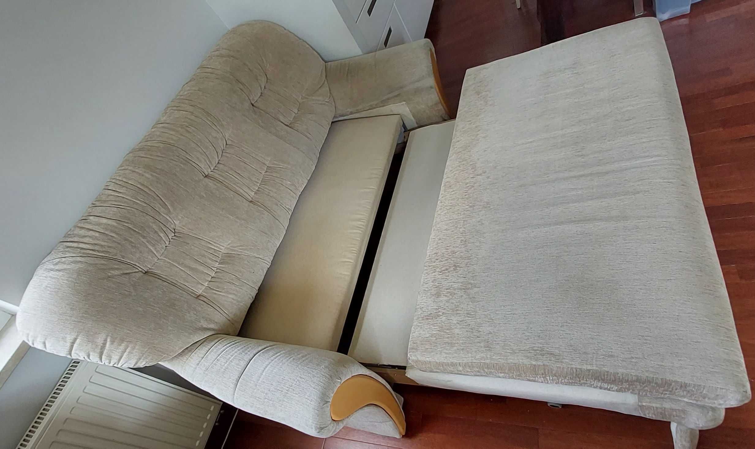 Beżowa rozkładana sofa z pojemnikiem (amerykanka) i fotel (Jagodno)