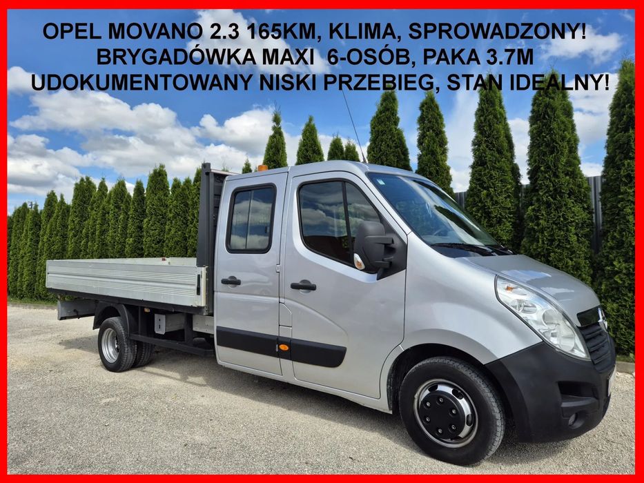 Opel Movano 2.3 165KM  Brygadówka Doka 6-osób, Skrzynia Maxi 3.7m, Master, Klima,Sprowadzony!