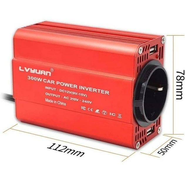 Инвертор автомобильный преобразователь напряжения LVYUAN 300 W + 2 USB