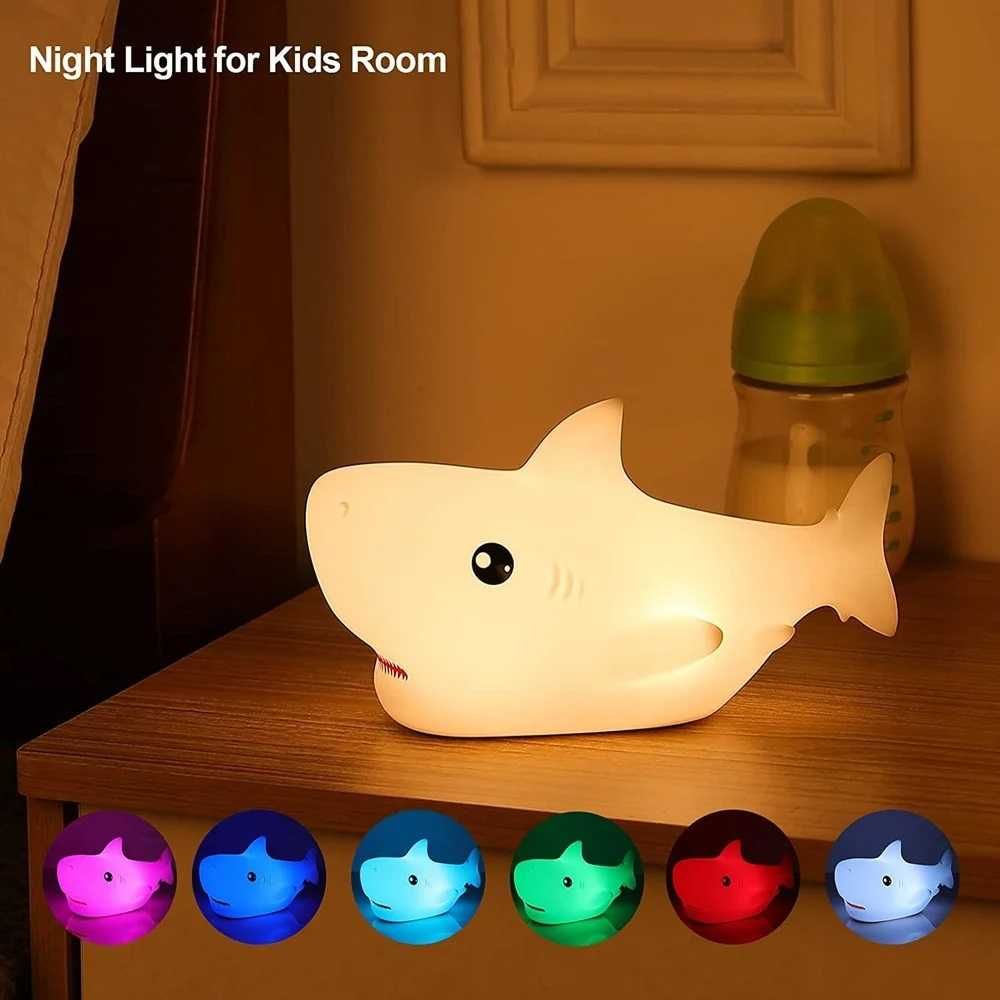 Silikonowa Lampka Nocna dla Dzieci SHARK LED 7 Kolorów Rekin