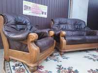 Komplet wypoczynkowy fotel + sofa dwuosobowa skóra naturalna