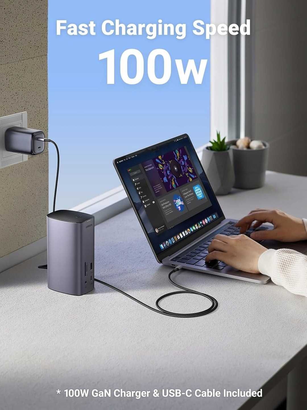 UGREEN Revodok USB C Dockingstation potrójny wyświetlacz z ładowarką