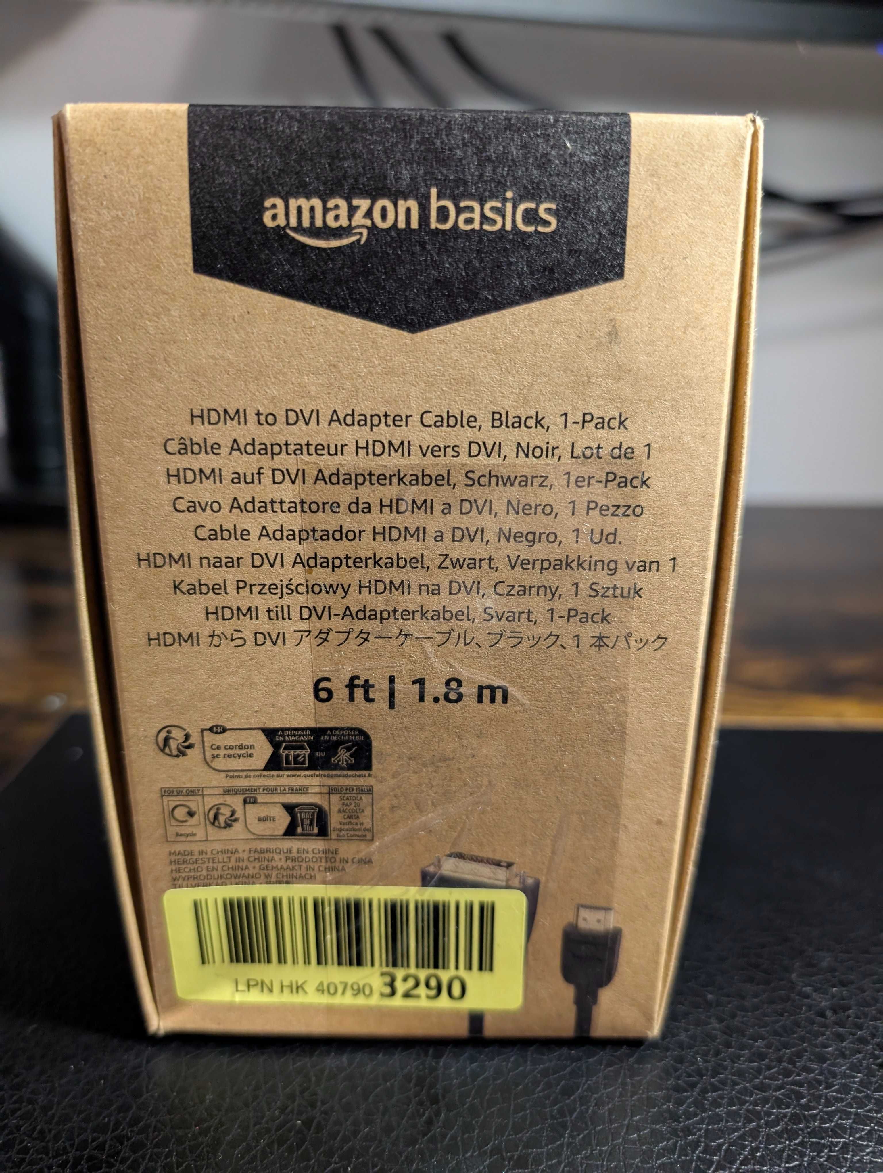 Kabel adapter HDMI do DVI Amazon Basics 1.8m