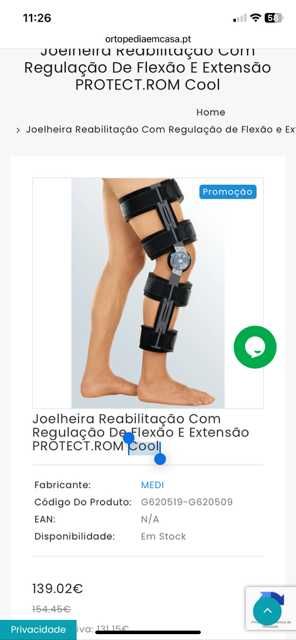 Joelheira ortopédica com controlo Flex/Ext