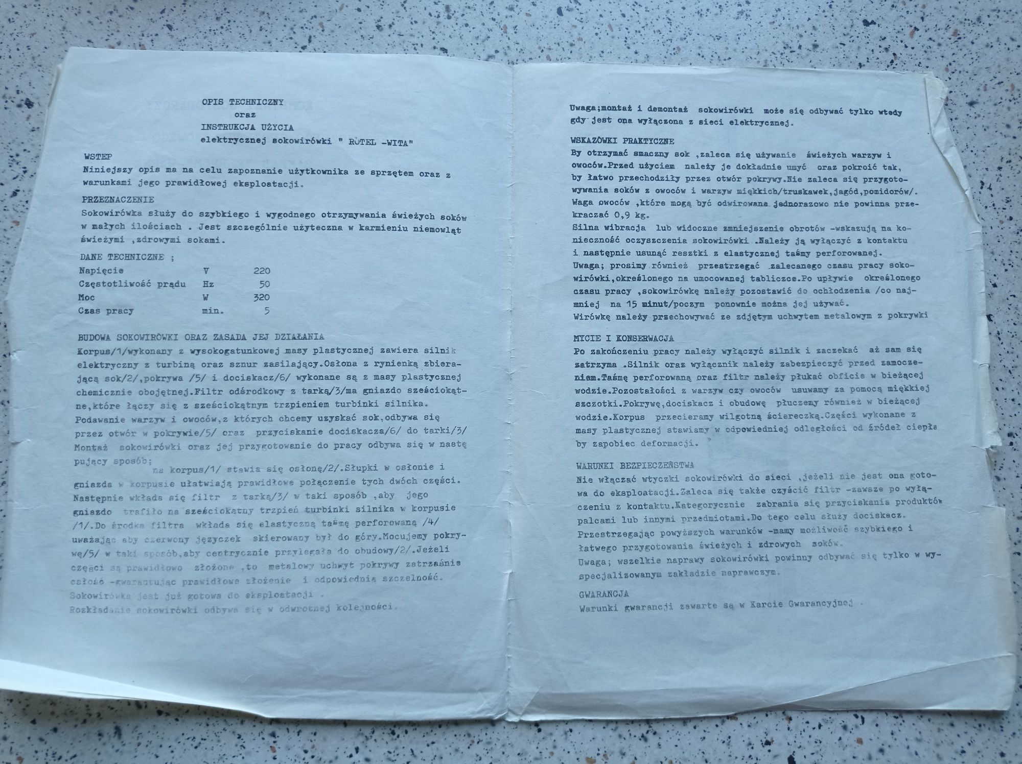 Sokowirówka sprawna PRL, Rotel-Wita model 79513