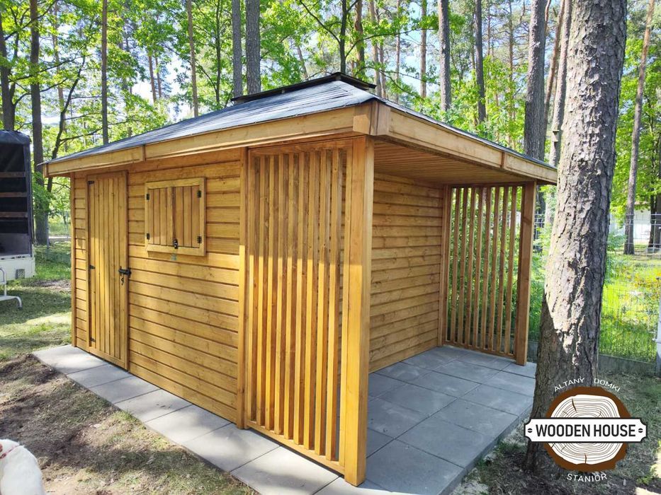 Domek narzędziowy, domek drewniany Świerk z Drewutnią altanystanior.pl