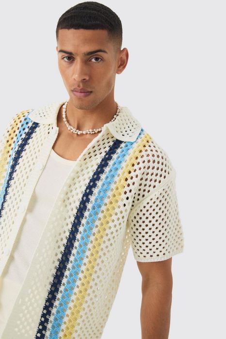 Чоловіча світла вʼязана сорочка в смужку boohooMan