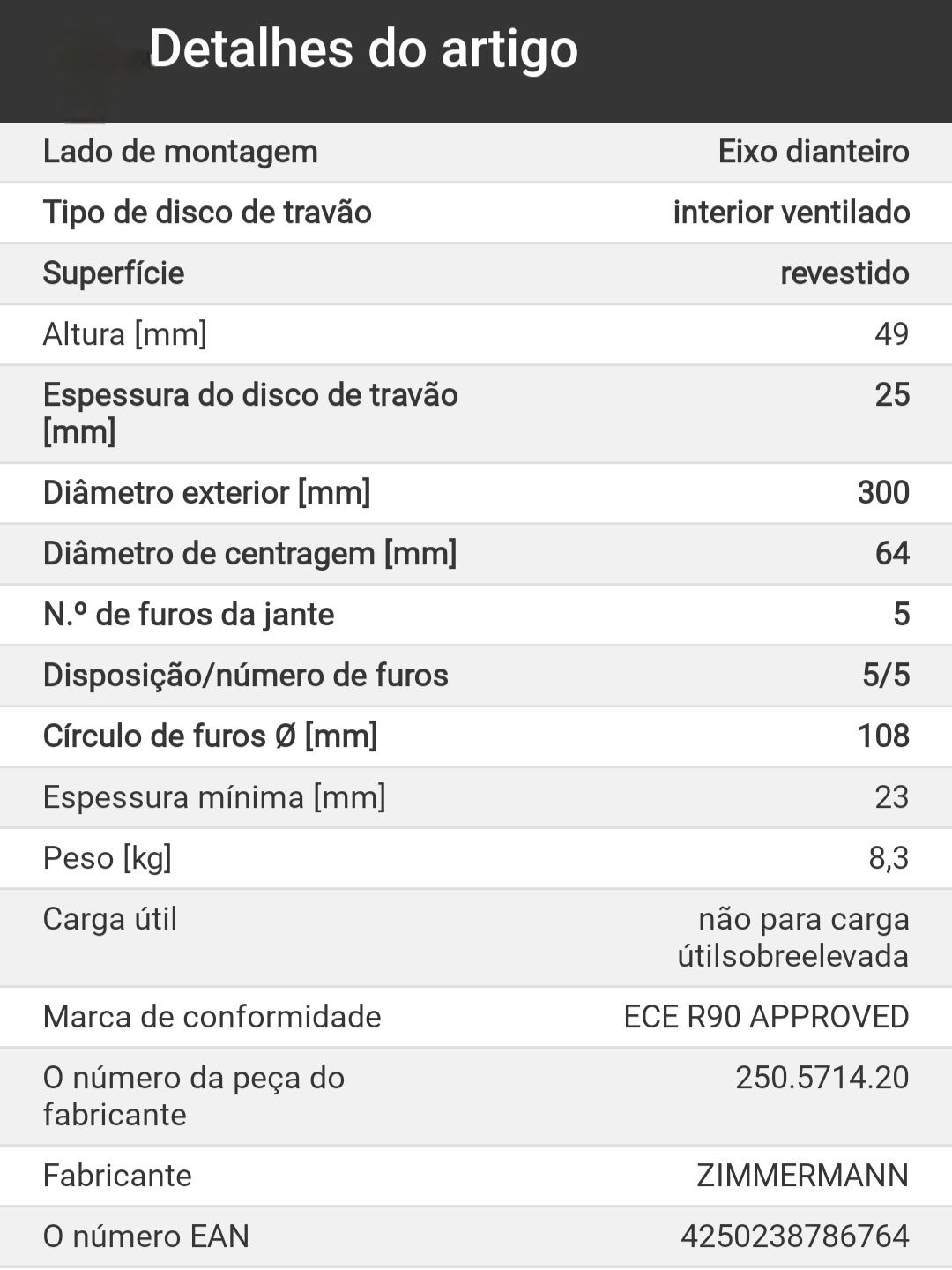 Discos Travões Zimmermann 300x25mm
