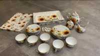 Zestaw kawowy z porcelany w słoneczniki Fusachi Pegasus 28 elementów