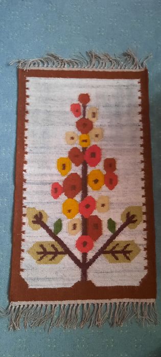 Kilim MALWA sumak makatka wełna Cepelia PRL rękodzieło ludowe Koronka