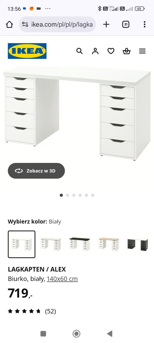 Biurko Ikea Lagkapten Alex 140x60