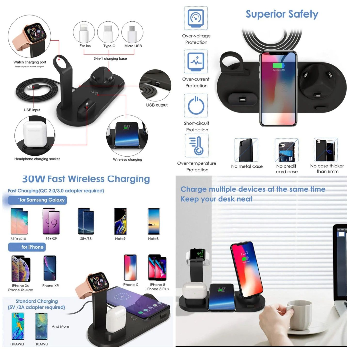 Зарядка,док - станция 7/1 и 4/1 быстрая зарядка 30w Samsung/Iphone .