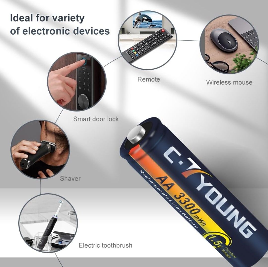 Ładowarka do akumulatorów AA C-TYOUNG z 4 akumulatorami 3300 mAh
