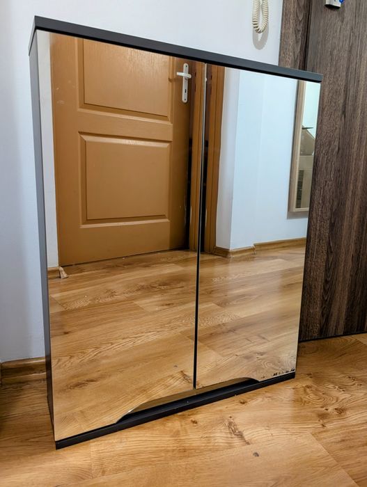 Szafka łazienkowa lustro z lustrem półki szara do łazienki