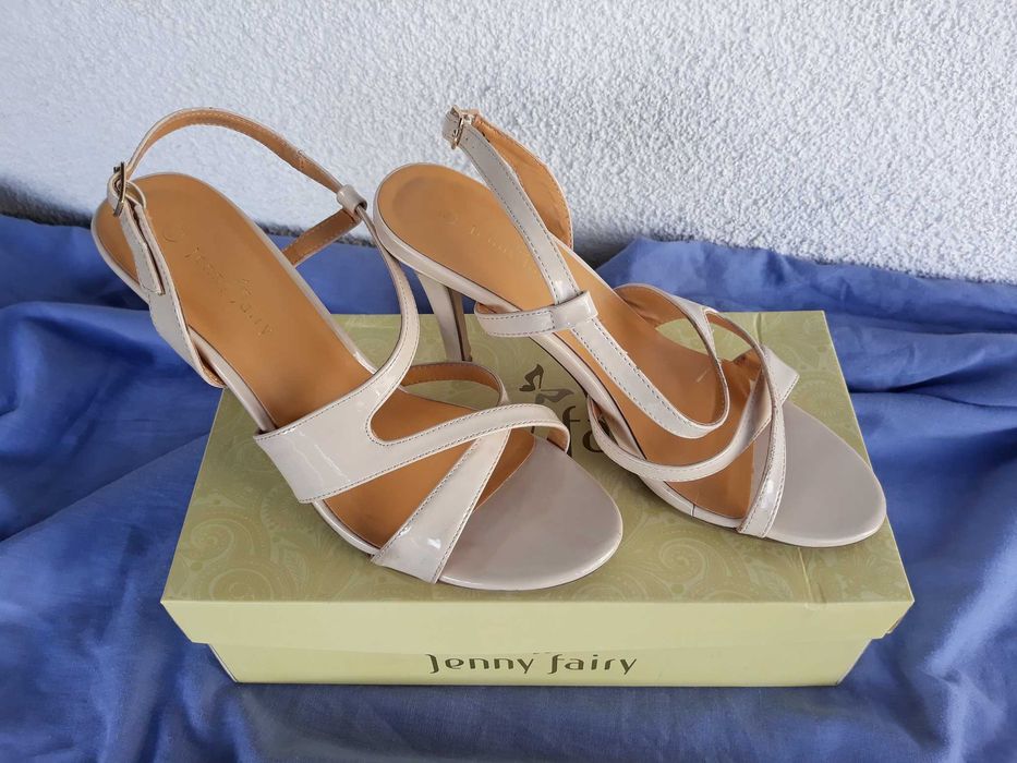 Sandały kremowe beżowe szpilki lakierowane Jenny Fairy rozmiar 40