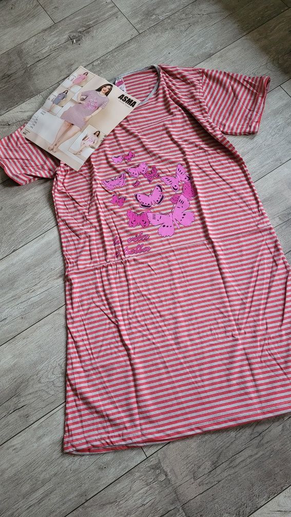 Asma koszulka nocna w paski motyle 4XL