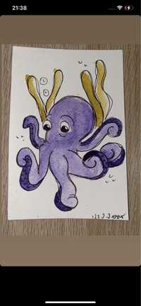 Kartka okolicznościowa octopus osmiornica obrazek akwarela