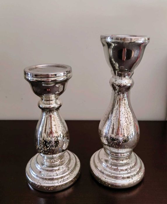 Conjunto de castiçais porta velas Prateados