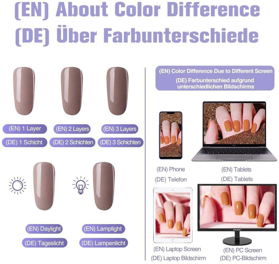 Esmalte semi-permanente, unhas gel UV 6 cores + camada superior e base