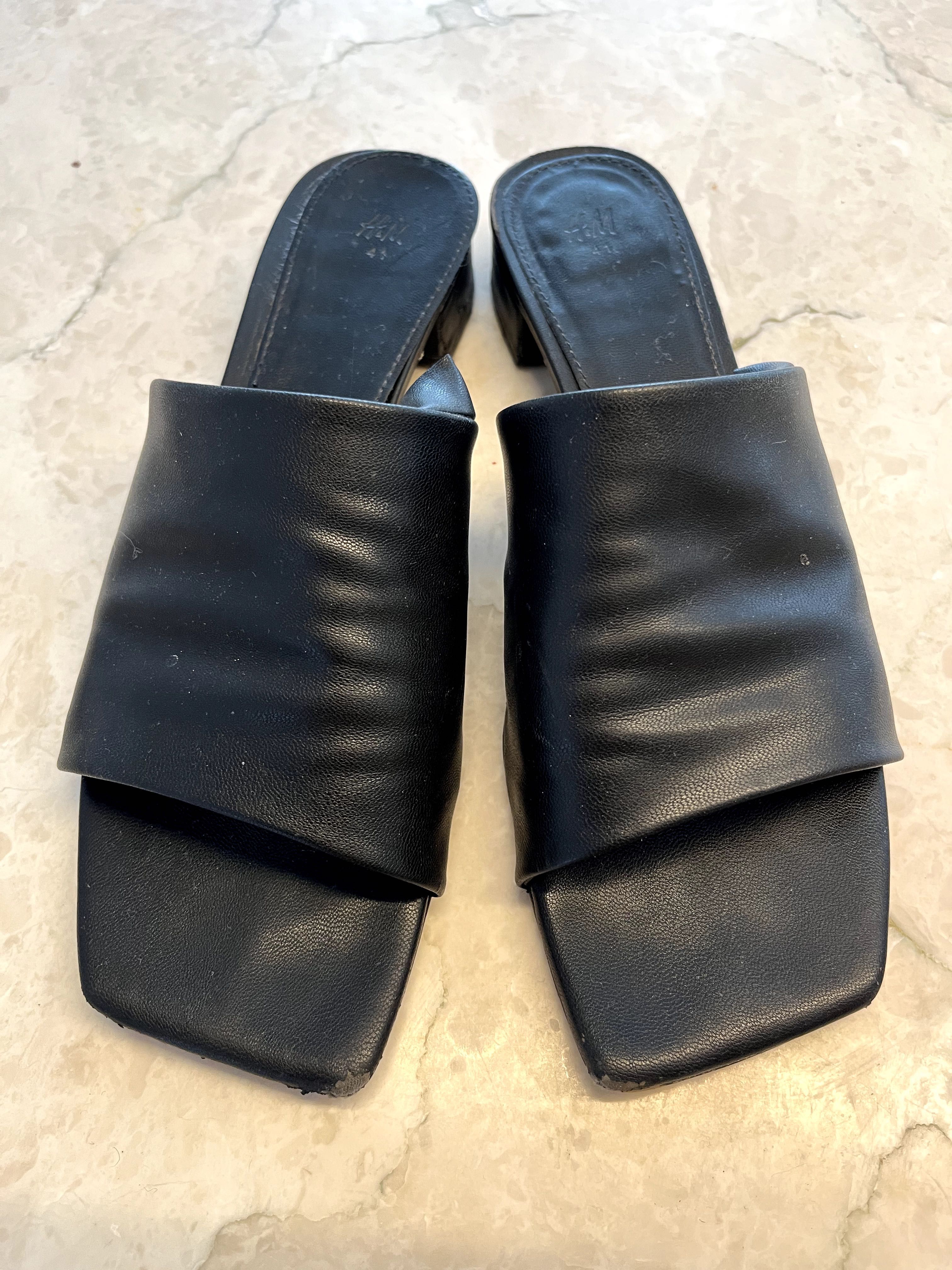 H&M sandały klapki czarne ze skóry ekologicznej, niski obcas 40