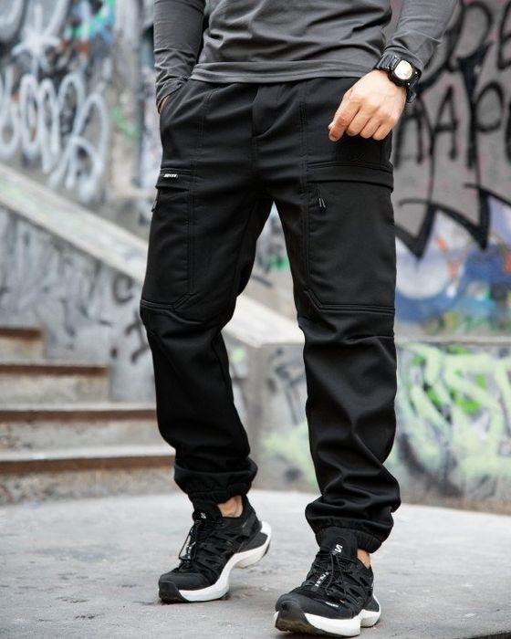 Чоловічі осінь карго штани софтшел lion Чорний