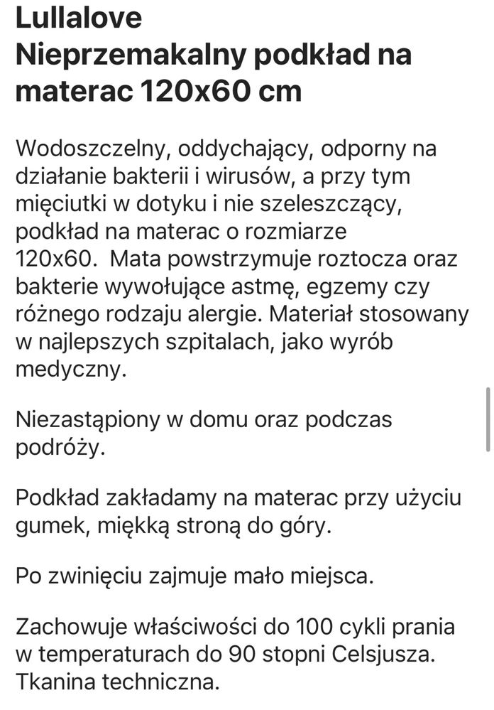 Nieprzemakalny podkład na materac - ochraniacz 120 x 60