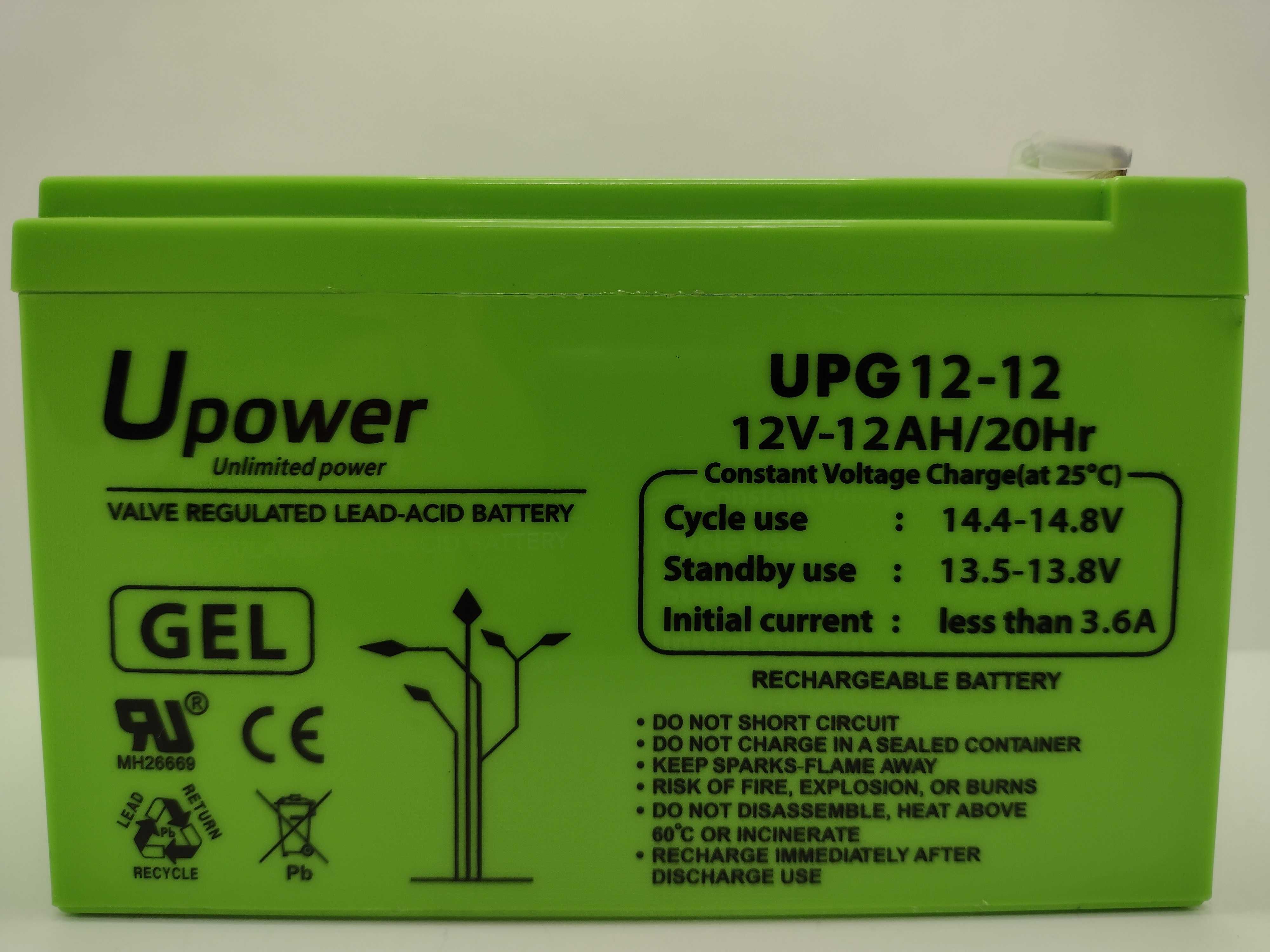 Akumulator żelowy U-Power 12V 12Ah do UPS, Alarmu itp.