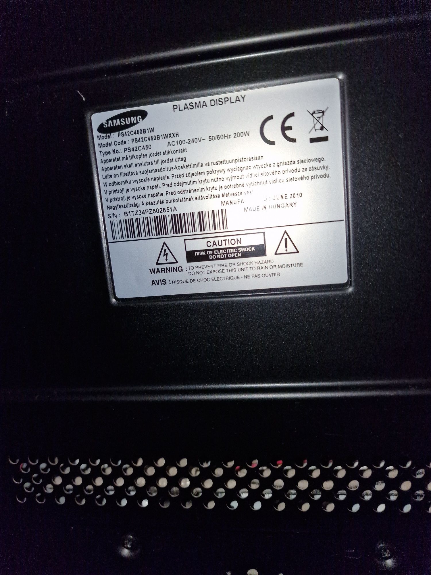 Samsung TV PS42C450B1W 42 cale