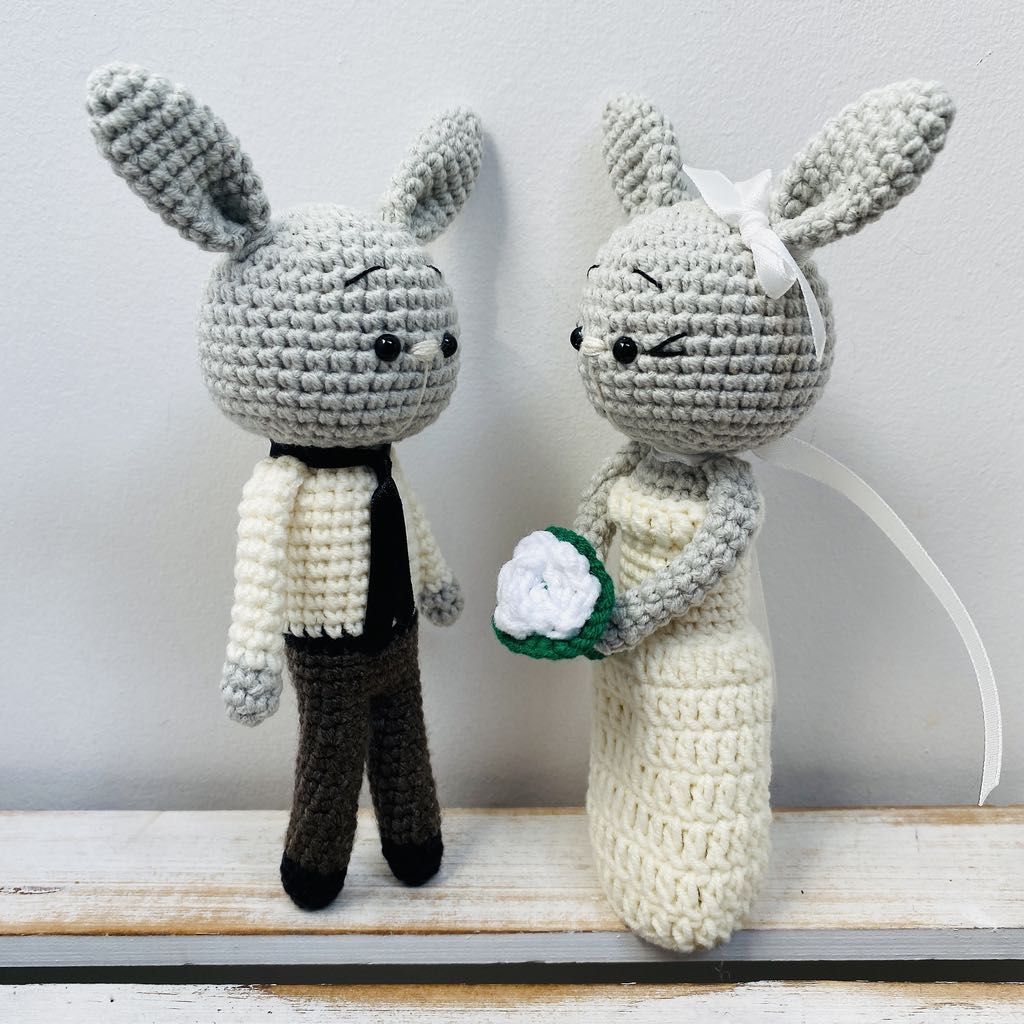 Młoda Para króliczki prezent ślubny handmade