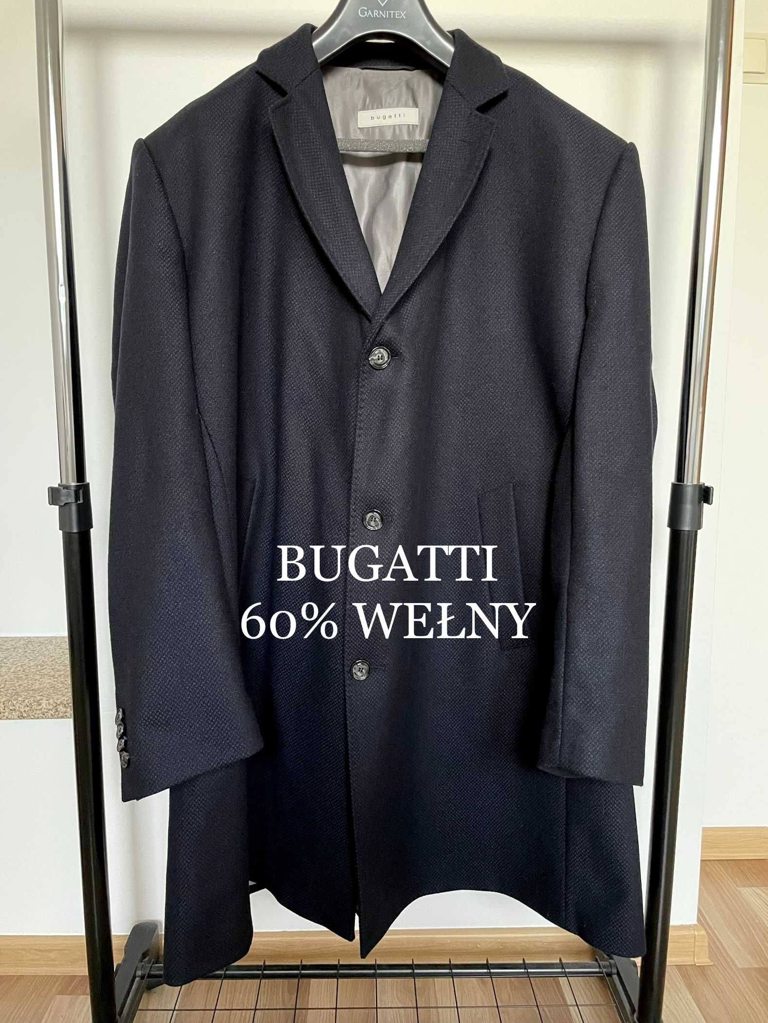 Płaszcz jesienno zimowy Bugatti WEŁNA 4XL 5XL 33 wełniany granatowy