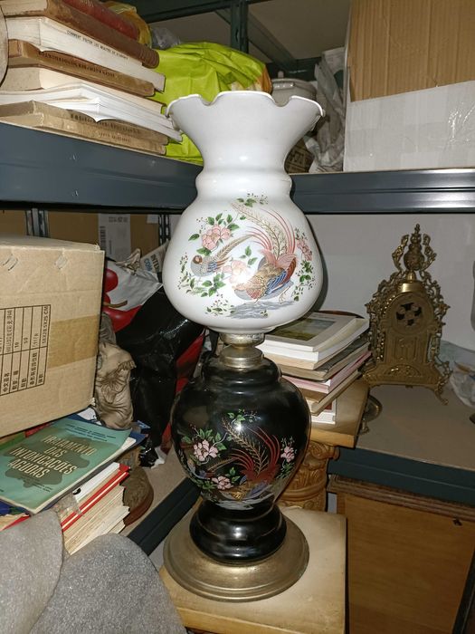 candeeiro de mesa, grande, metal + porcelana