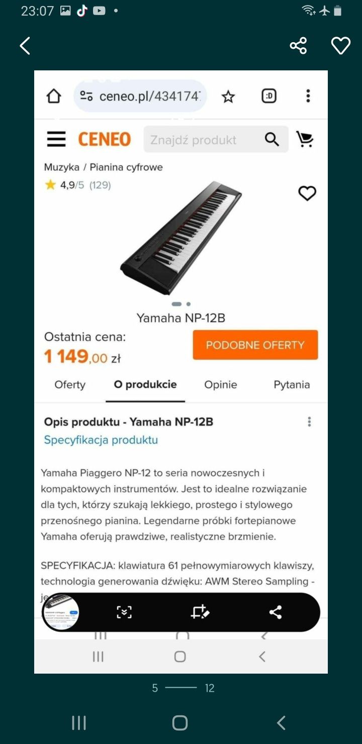 -33% Yamaha pianino cyfrowe bdb 61 kla keyboard  dynamiczna   USB
