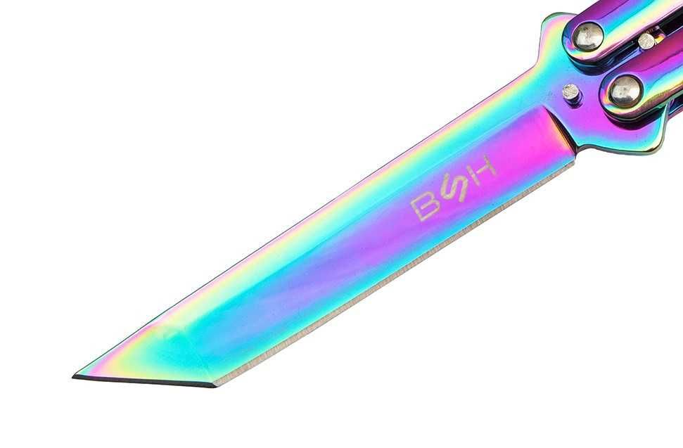 Ostry Nóż Motylkowy Kolorowy CS:GO Rainbow Do Sztuczek i Tricków 456C