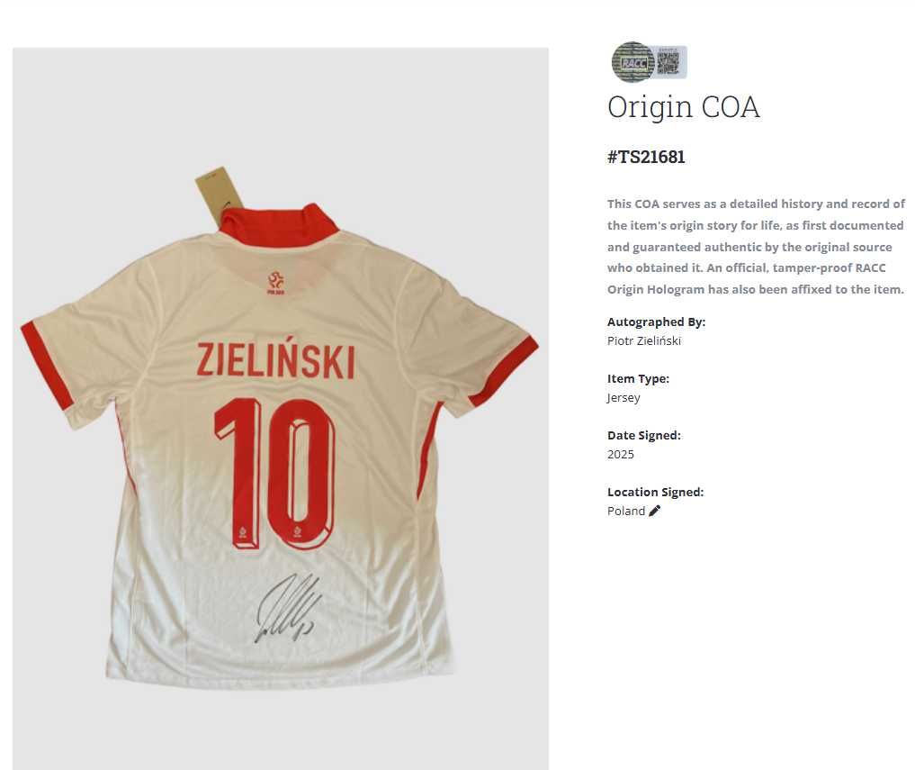 Piotr Zieliński Inter Mediolan koszulka reprezentacji z autografem