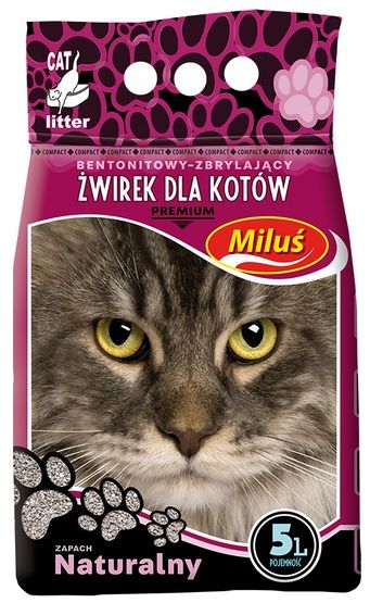 Drobny żwirek bentonitowy dla kota pochłaniający zapachy - Miluś 5L