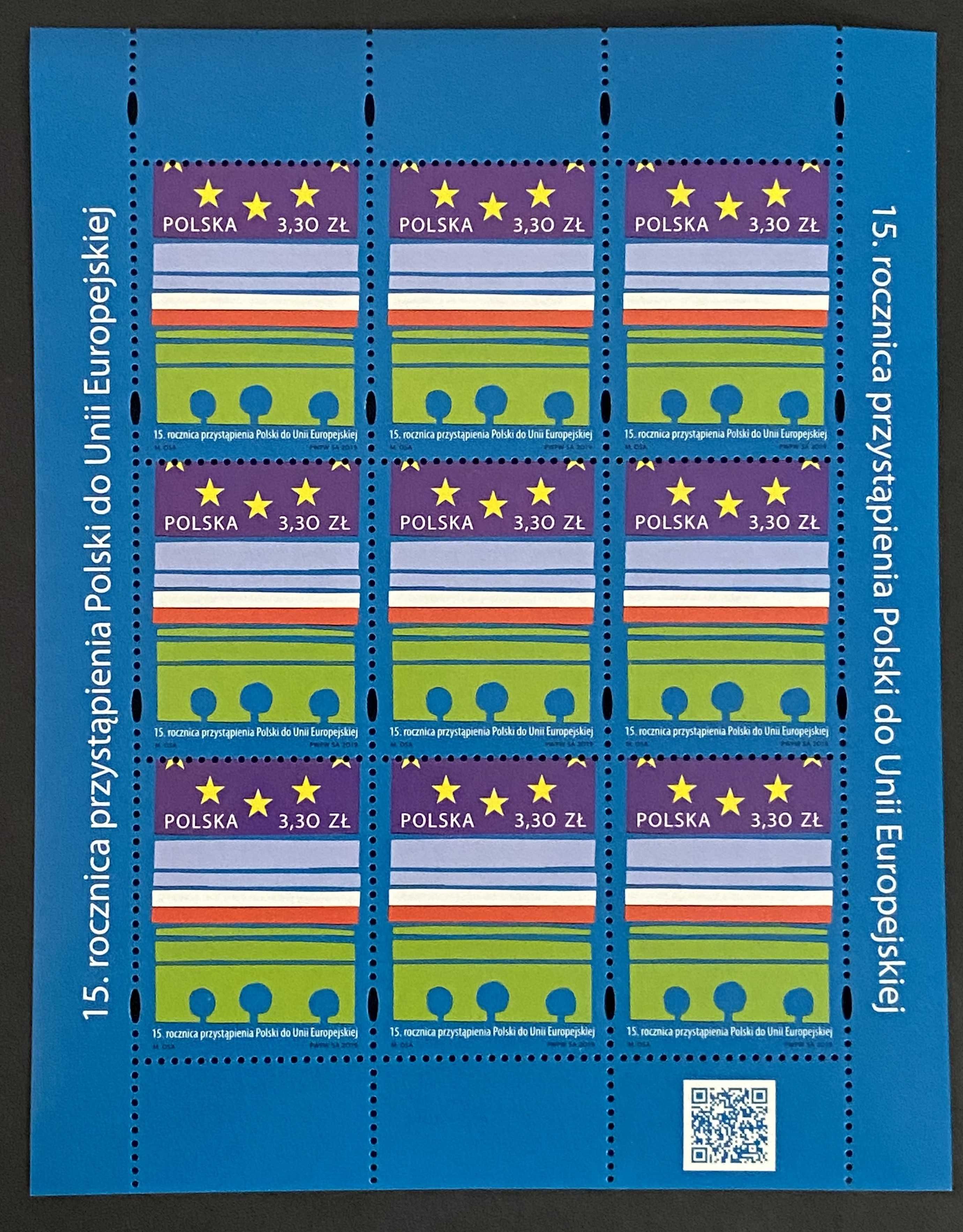 Znaczki Polska Arkusz Fi 4961 9 znaczków 15 rocznica UE 2019r