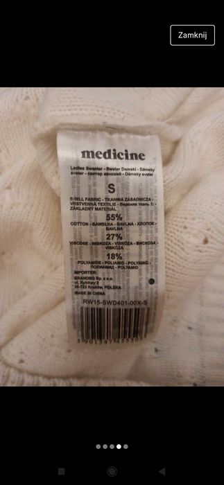 Sweter damski kremowy 55% bawełny 27% wiskozy Medicine rozmiar S