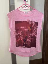 T shirt XS top japoński wiśnia papugi różowa bluzka