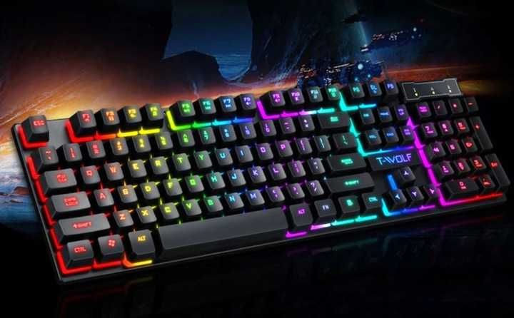 PREZENT Klawiatura dla graczy gamingowa hybrydowa podświetlana RGB